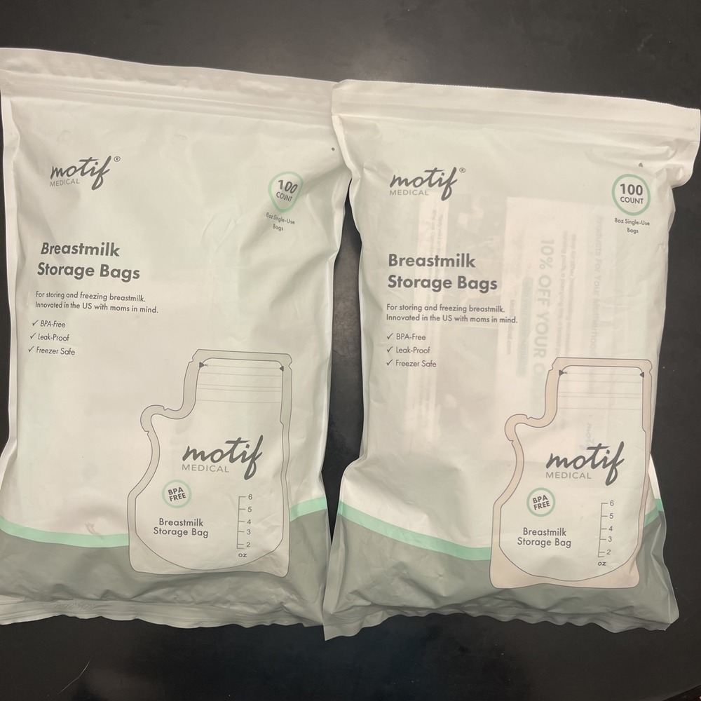 2 Motif Medical Breast Milk Storage Bags 8oz Singleβ Use Bags 100 Count Each